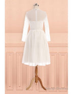 See Through Tulle Knee Length Sheer Round Long Sleeves Wedding Dress