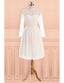 See Through Tulle Knee Length Sheer Round Long Sleeves Wedding Dresses