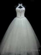Sequin Ball Gown Sleeveless Floor Length Beading Tulle Halter Wedding Dresses