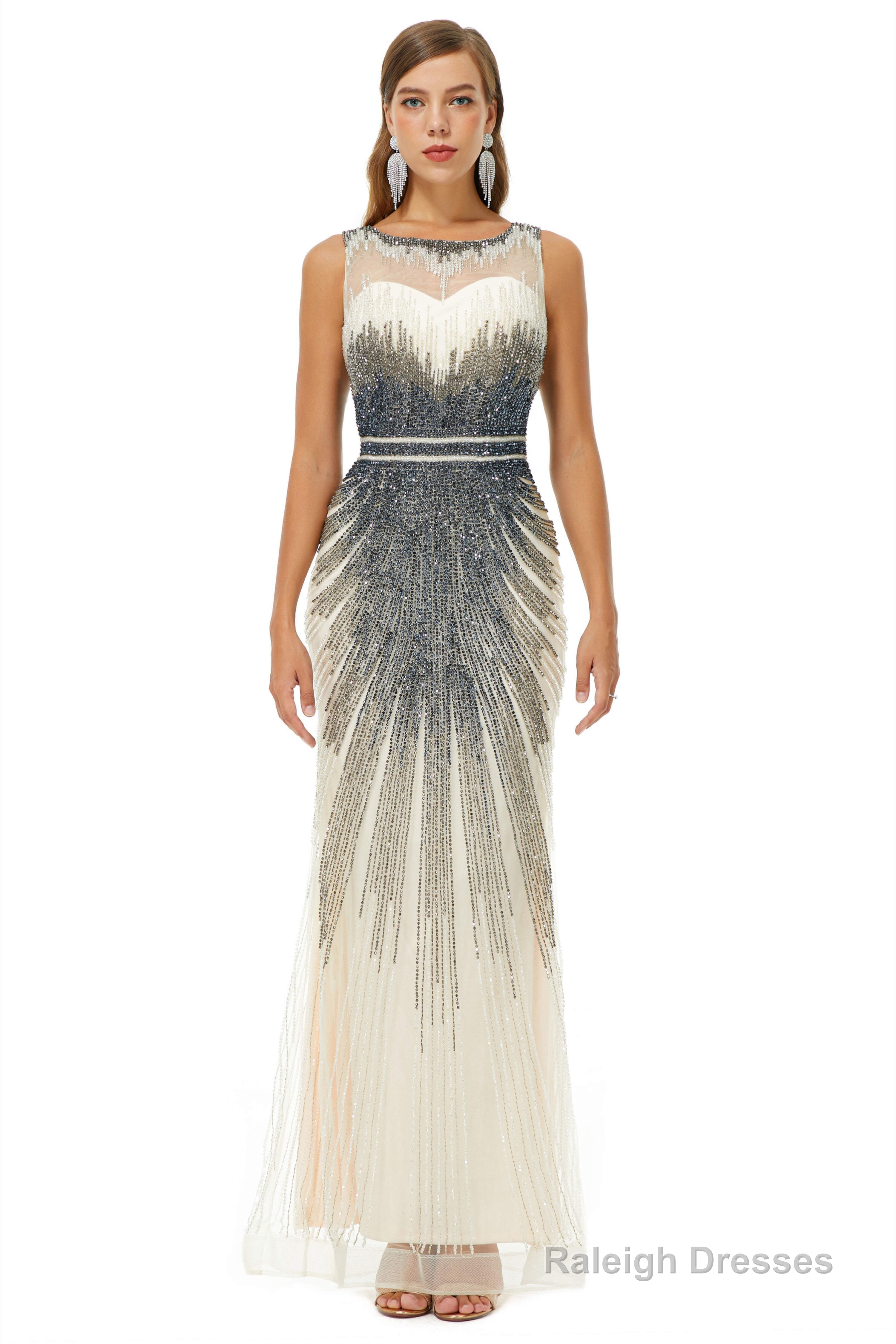 Sequin Bead Sleeveless High Neck Mermaid Prom Dresses Main image