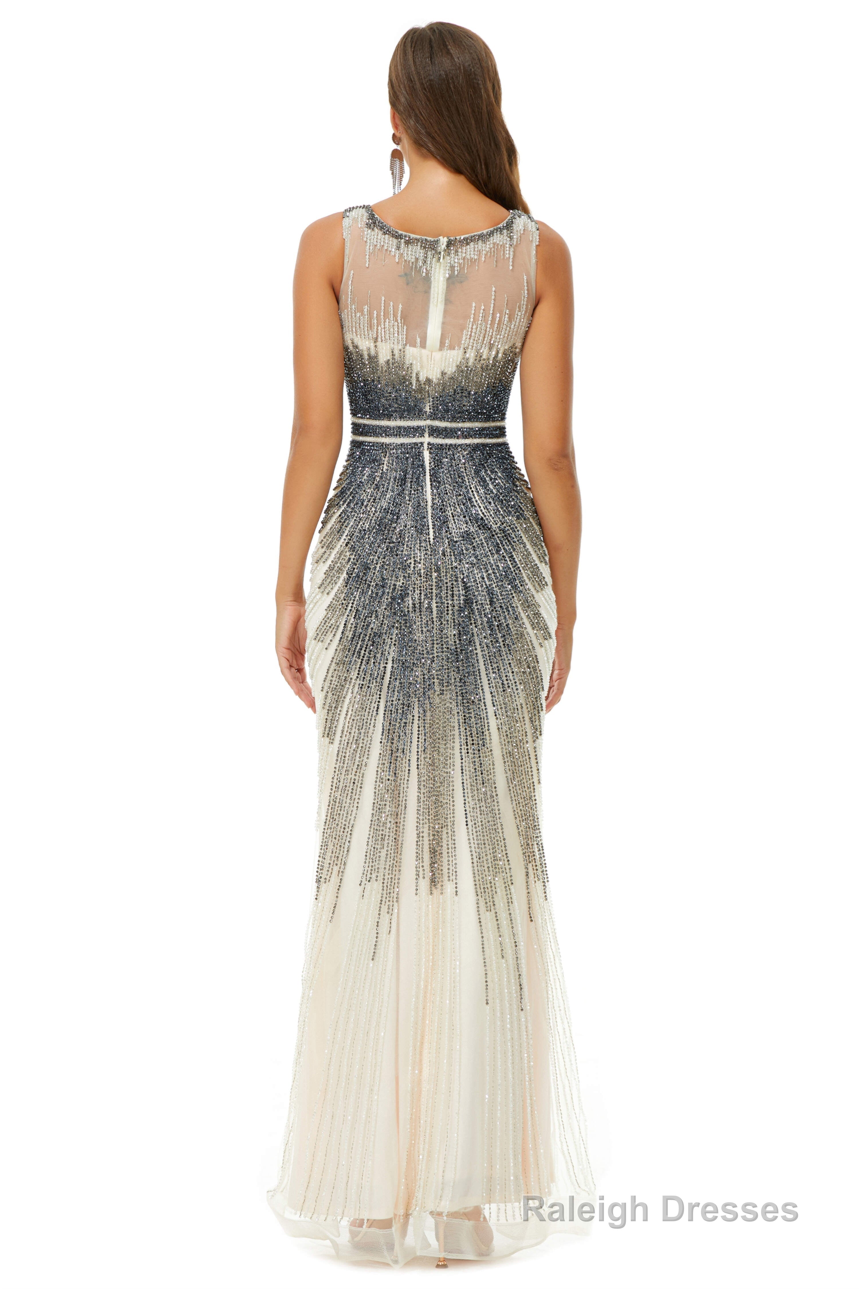 Sequin Bead Sleeveless High Neck Mermaid Prom Dresses