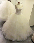 Sequin Beaded Sweetheart Organza Ruffles Wedding Dresses Ball Gown