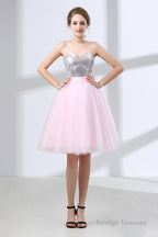 Sequin Lace & Tulle Sweetheart Neckline Short Length A-line Bridesmaid Dresses