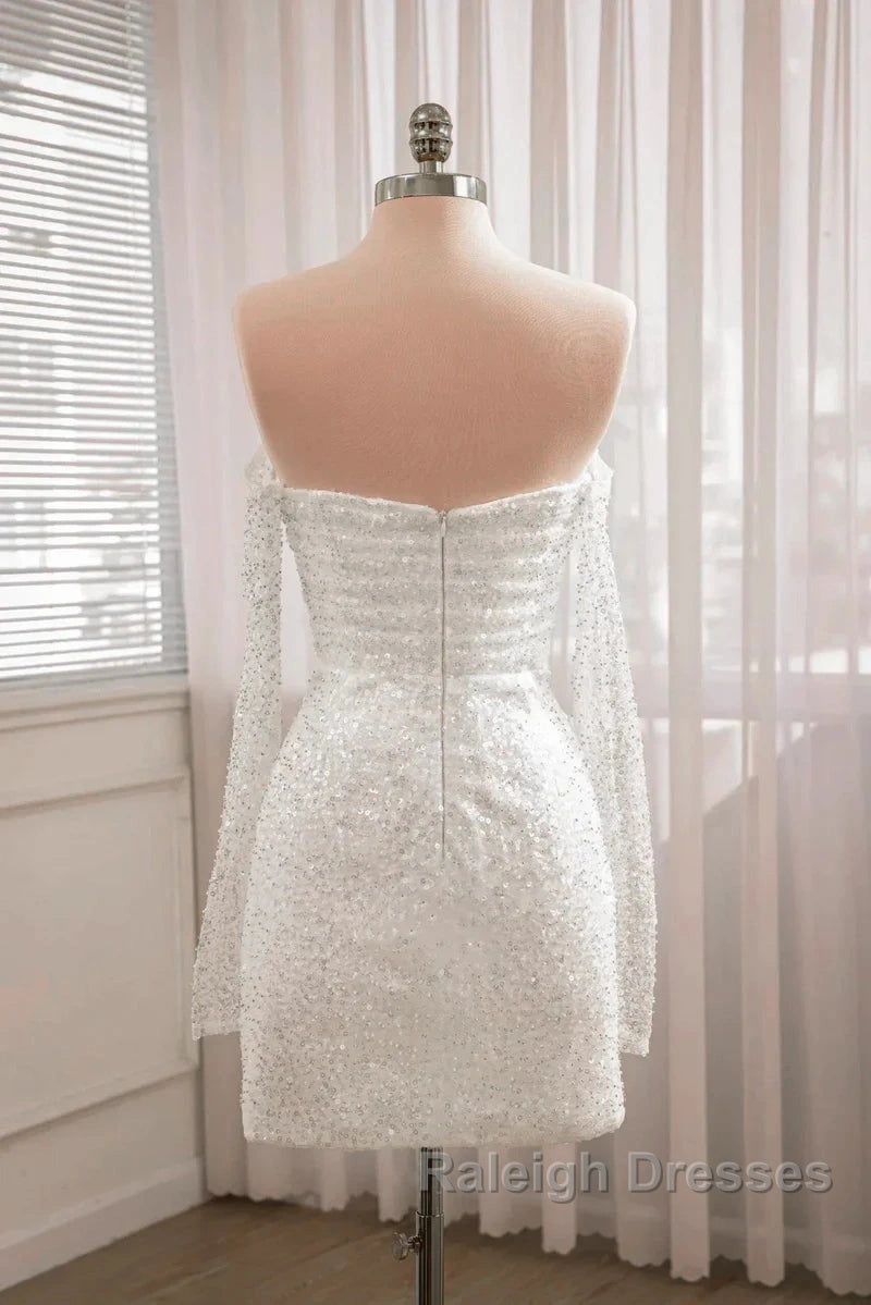 Sequined Backless Wedding Dress With Long Detachable Sleeves Secondary image