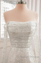 Sequined Backless Wedding Dress With Long Detachable Sleeves