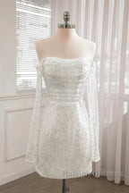 Sequined Backless Wedding Dresses With Long Detachable Sleeves