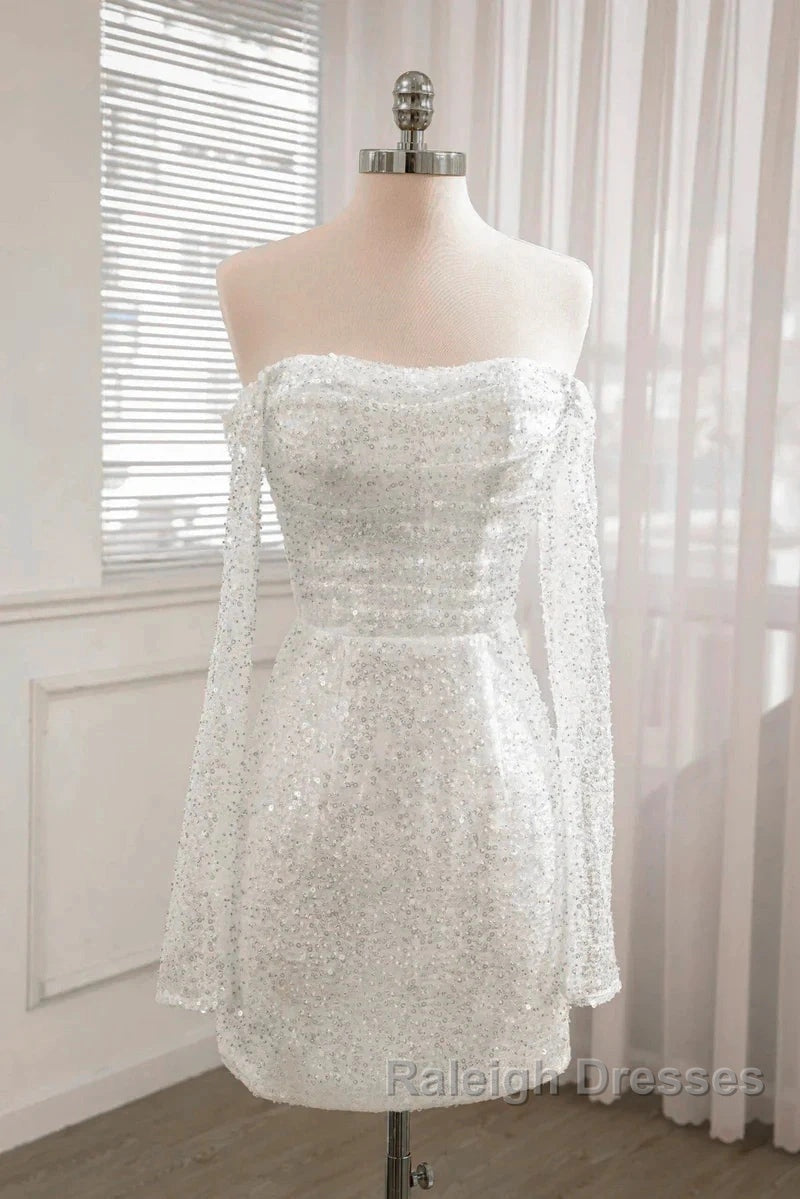Sequined Backless Wedding Dresses With Long Detachable Sleeves