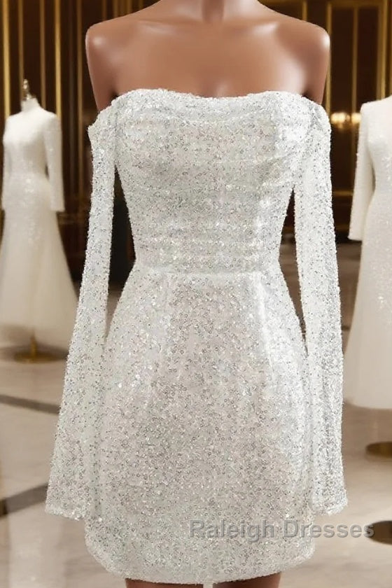 Sequined Backless Wedding Dress With Long Detachable Sleeves Main image