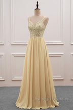 Sequined Spaghetti Straps Chiffon Long Prom Dress