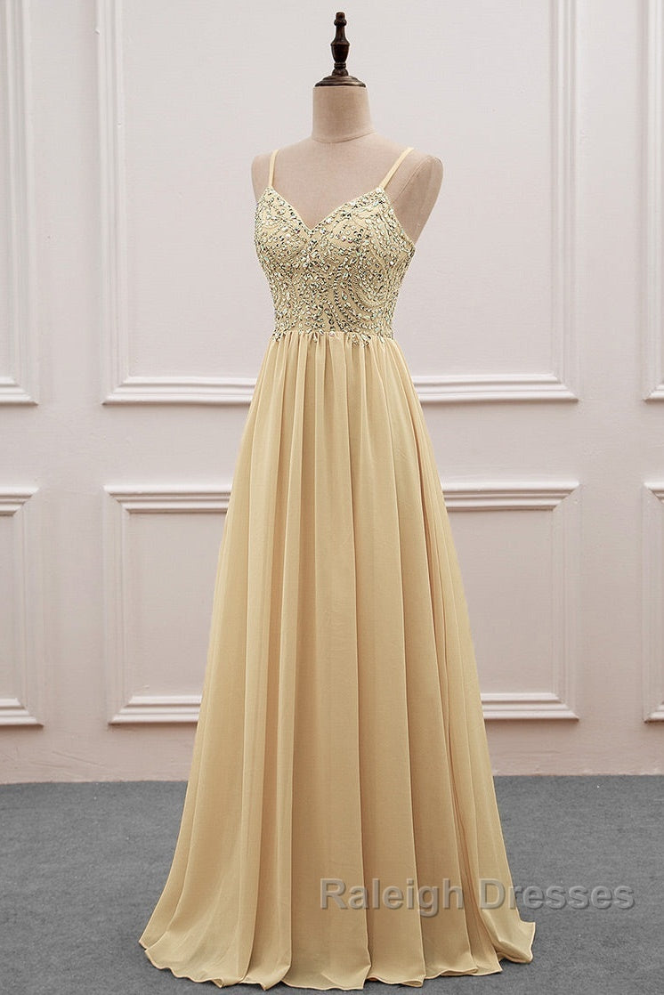 Sequined Spaghetti Straps Chiffon Long Prom Dress