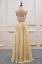 Sequined Spaghetti Straps Chiffon Long Prom Dress
