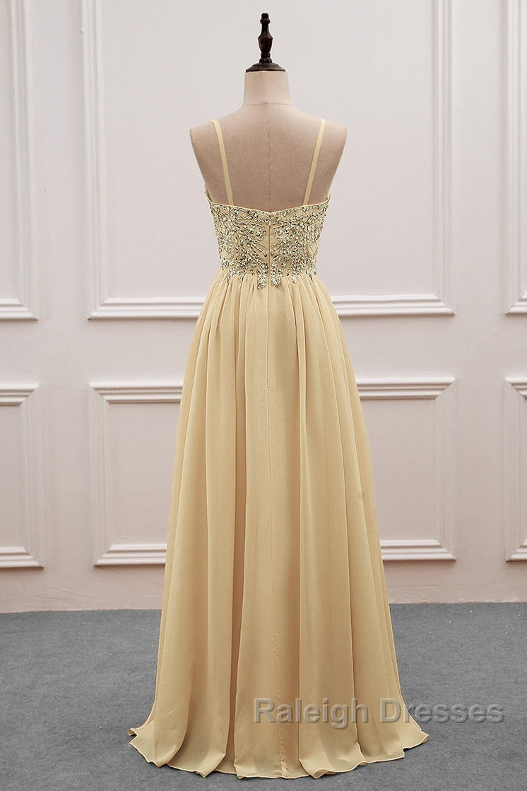 Sequined Spaghetti Straps Chiffon Long Prom Dress