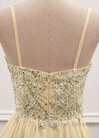Sequined Spaghetti Straps Chiffon Long Prom Dress