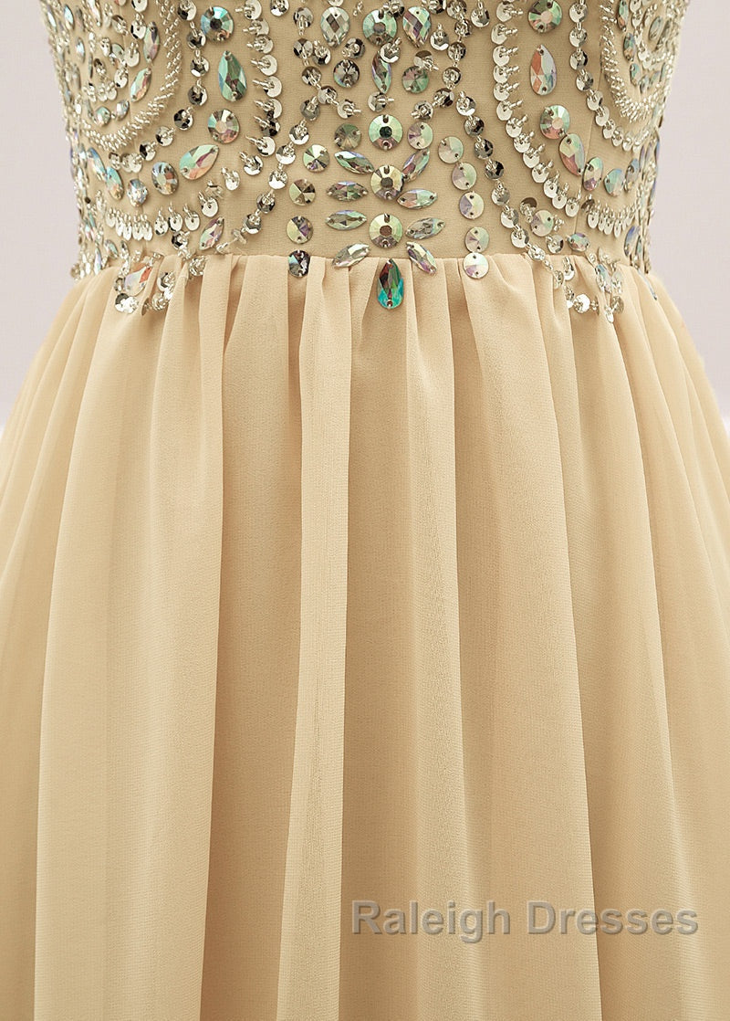 Sequined Spaghetti Straps Chiffon Long Prom Dress