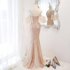 Sequins And Tulle Mermaid Long Party Dress Prom Dress, Off Shoulder Formal Dresses