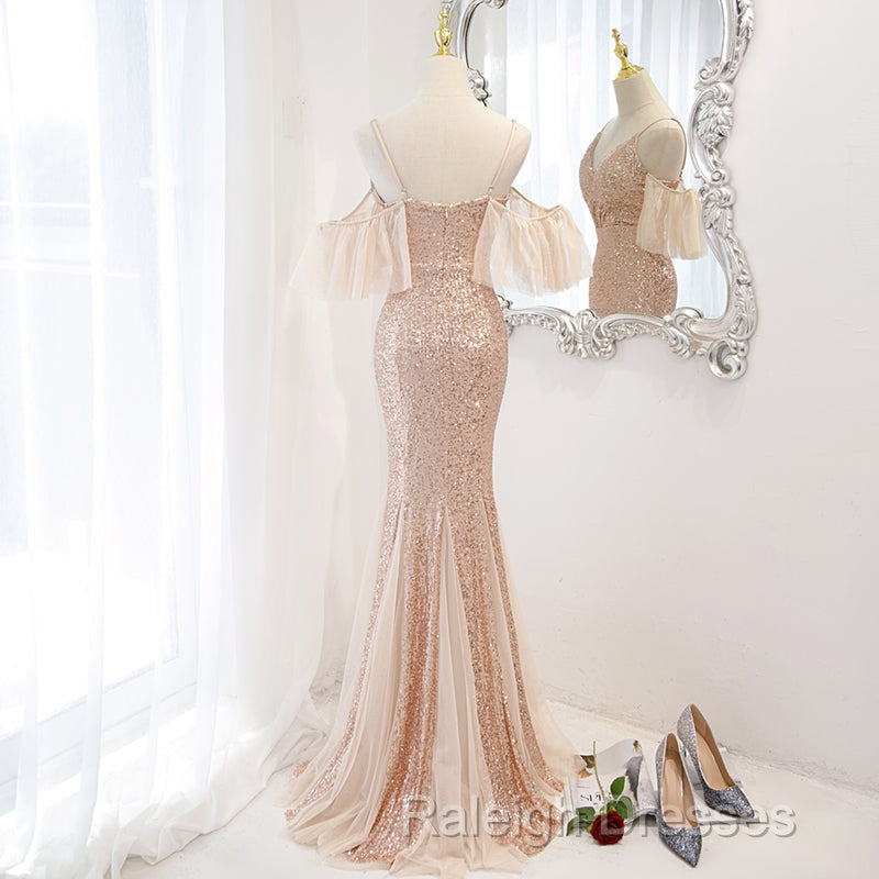 Sequins And Tulle Mermaid Long Party Dress Prom Dress, Off Shoulder Formal Dresses