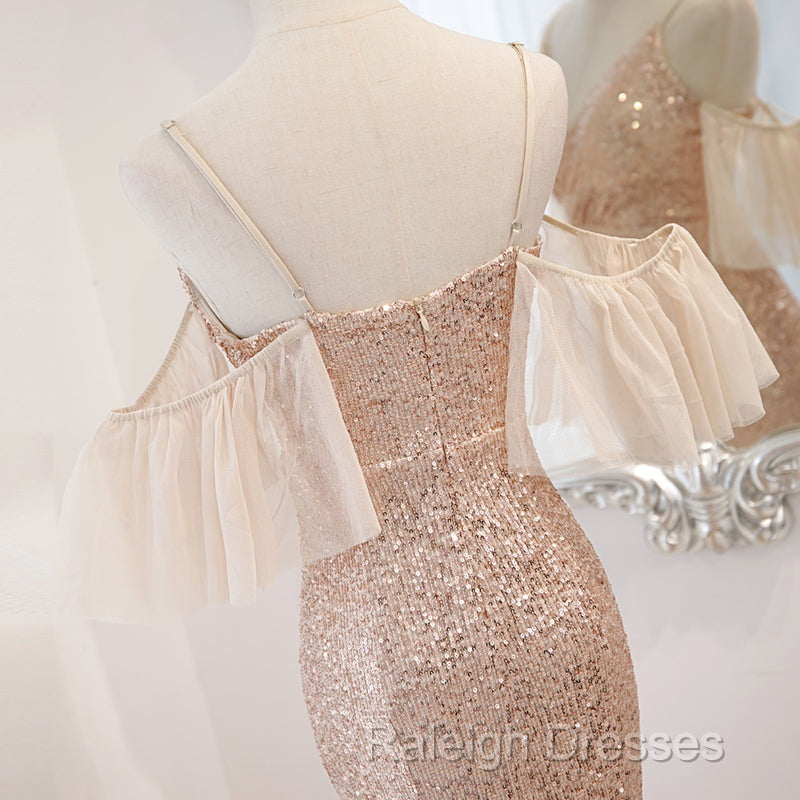 Sequins And Tulle Mermaid Long Party Dress Prom Dress, Off Shoulder Formal Dresses