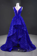 Sequins Asymmetrical Red Evening Dresses Sleeveless Deep-V Prom Formal Dress