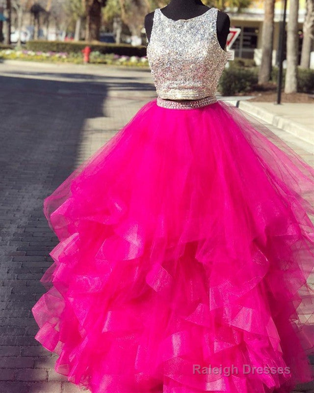 Sequins Beaded Keyhole Back Ruffles Prom Two Piece Dresses Main image