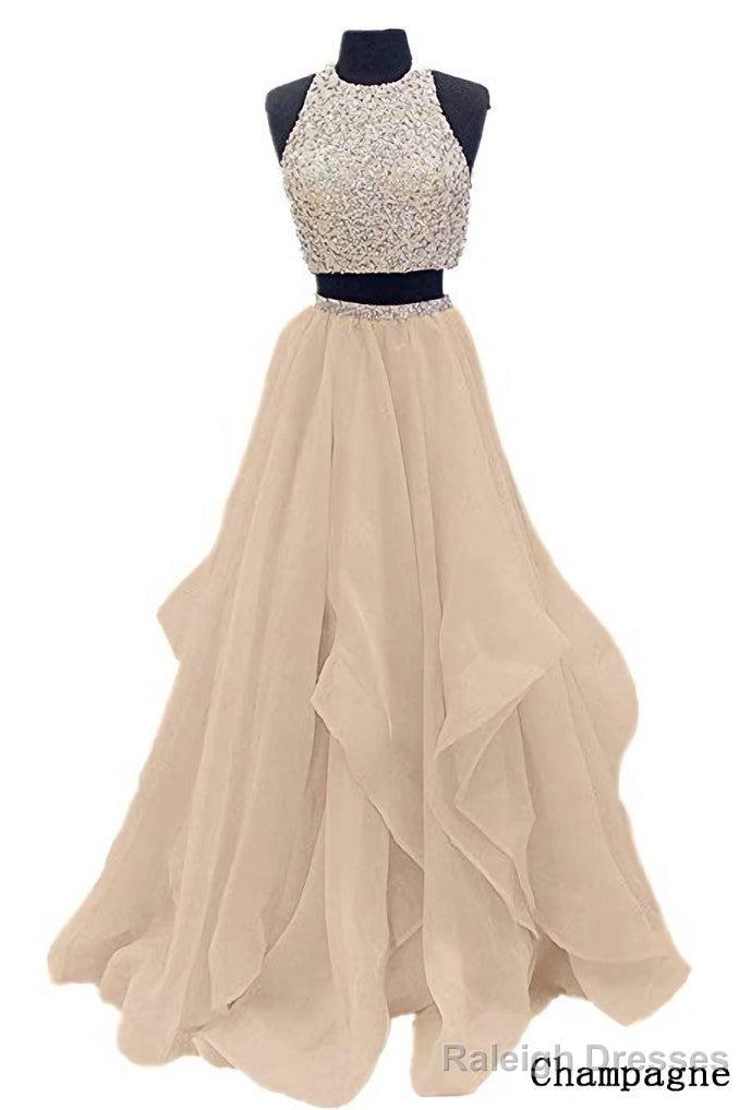 Sequins Beaded Organza Layered Two Piece Ball Gowns Prom Dress Wedding Prom Dress