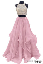Sequins Beaded Organza Layered Two Piece Ball Gowns Prom Dress Wedding Prom Dress