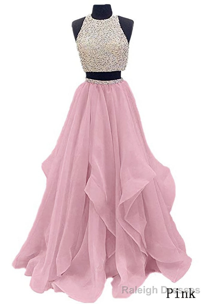 Sequins Beaded Organza Layered Two Piece Ball Gowns Prom Dress Wedding Prom Dress