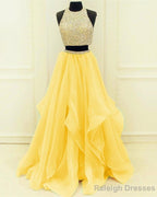 Sequins Beaded Organza Layered Two Piece Ball Gowns Prom Dresses,Wedding Party Dresses