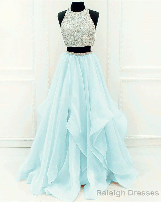 Sequins Beaded Organza Layered Two Piece Ball Gowns Prom Dress Wedding Prom Dress