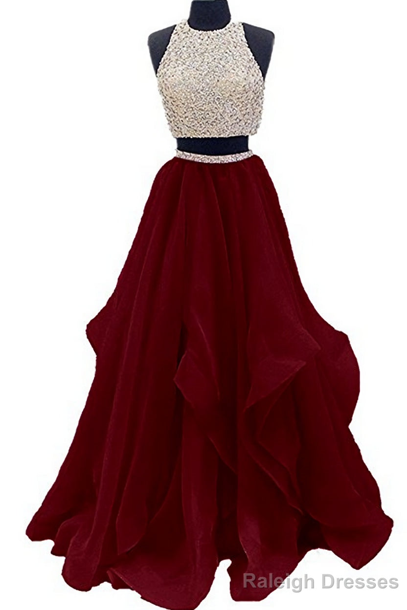 Sequins Beaded Organza Layered Two Piece Ball Gowns Prom Dress Wedding Prom Dress