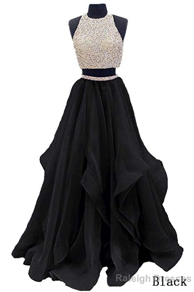 Sequins Beaded Organza Layered Two Piece Ball Gowns Prom Dress Wedding Prom Dress