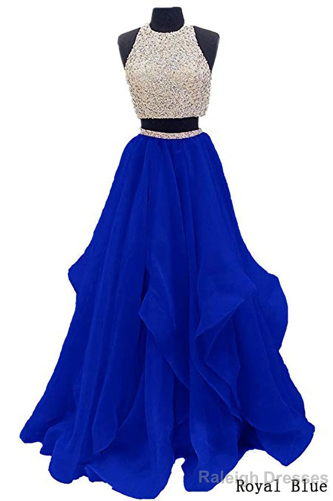 Sequins Beaded Organza Layered Two Piece Ball Gowns Prom Dress Wedding Prom Dress