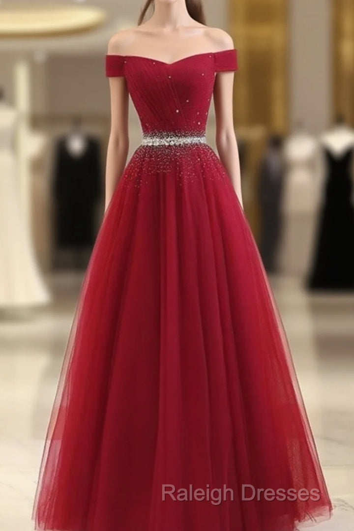 Sequins Burgundy Long Off The Shoulder Prom Dress Main image