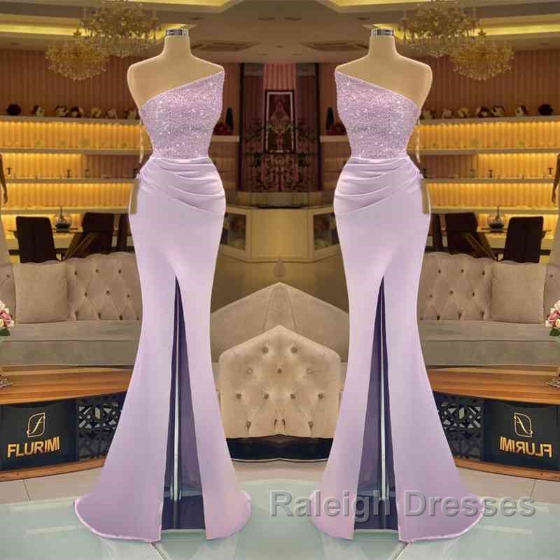 Sequins Formal Dresses Light Purple Mermaid Prom Dress Long Slit Strapless Secondary image