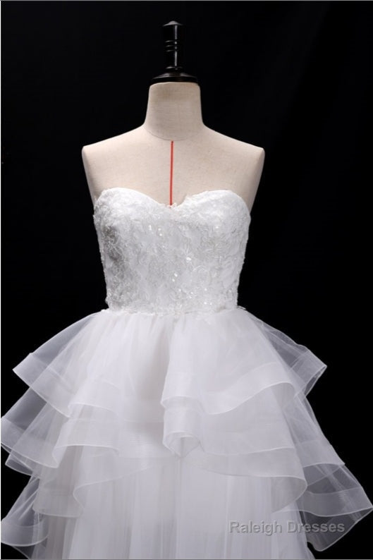 Sequins Lace Strapless Ruffled BallGowns Wedding Dresses With Train