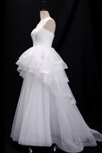 Sequins Lace Strapless Ruffled BallGowns Wedding Dresses With Train