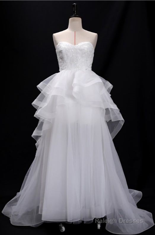 Sequins Lace Strapless Ruffled BallGowns Wedding Dresses With Train