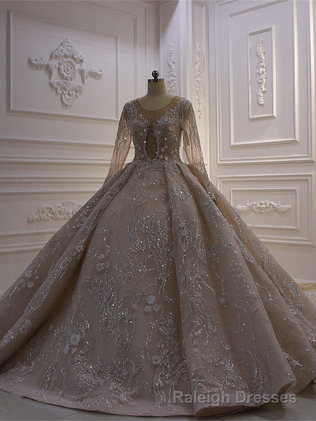 Sequins Long Sleeve Appliques Beading Wedding Dress Main image