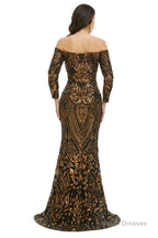 Sequins Mermaid Long Sleeves Off the Shoulder Evening Dresses