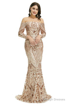 Sequins Mermaid Long Sleeves Off the Shoulder Evening Dresses