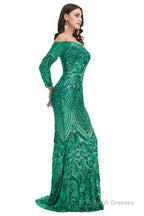 Sequins Mermaid Long Sleeves Off the Shoulder Evening Dresses