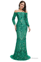 Sequins Mermaid Long Sleeves Off the Shoulder Evening Dresses