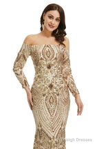 Sequins Mermaid Long Sleeves Off the Shoulder Evening Dresses