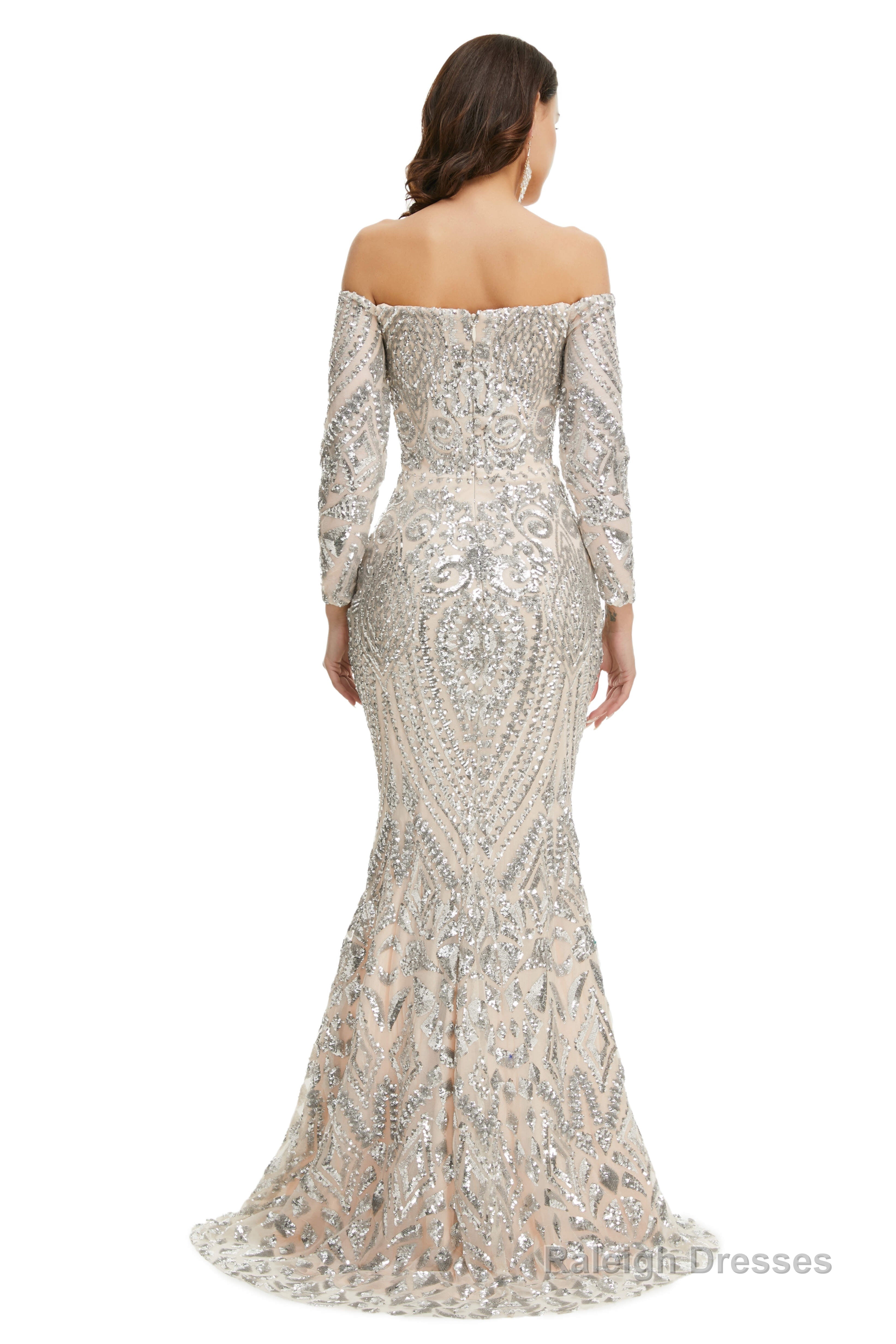 Sequins Mermaid Long Sleeves Off the Shoulder Evening Dresses
