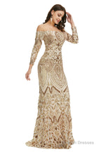 Sequins Mermaid Long Sleeves Off the Shoulder Evening Dresses