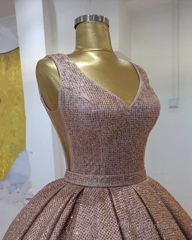 Sequins Prom Dress Ball Gowns High V Neck