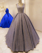 Sequins Prom Dresses Ball Gown High V Neck
