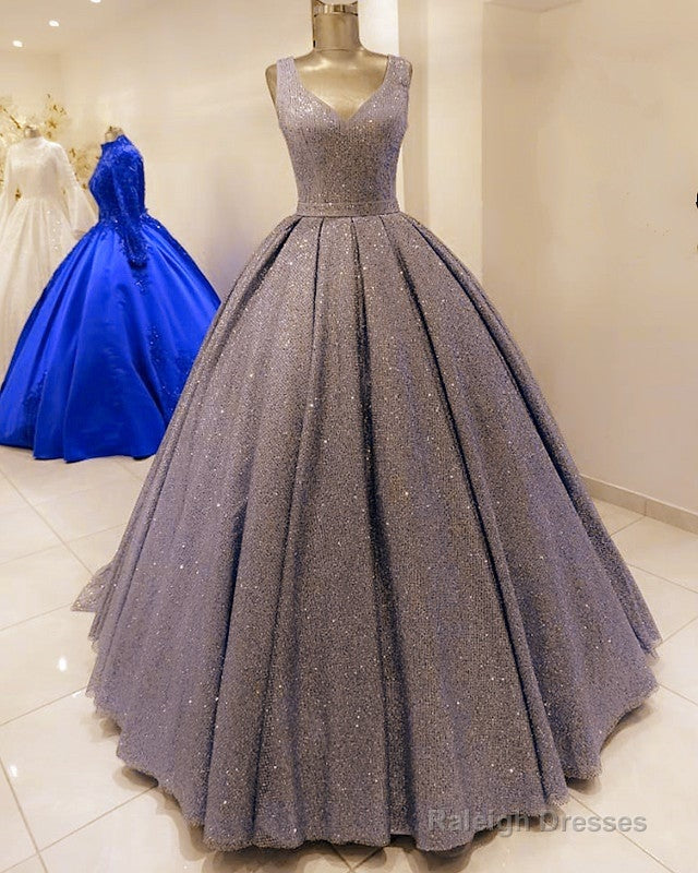 Sequins Prom Dresses Ball Gown High V Neck