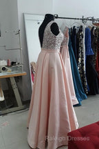 Sequins V-Neck Floor Length Satin Prom Dresses