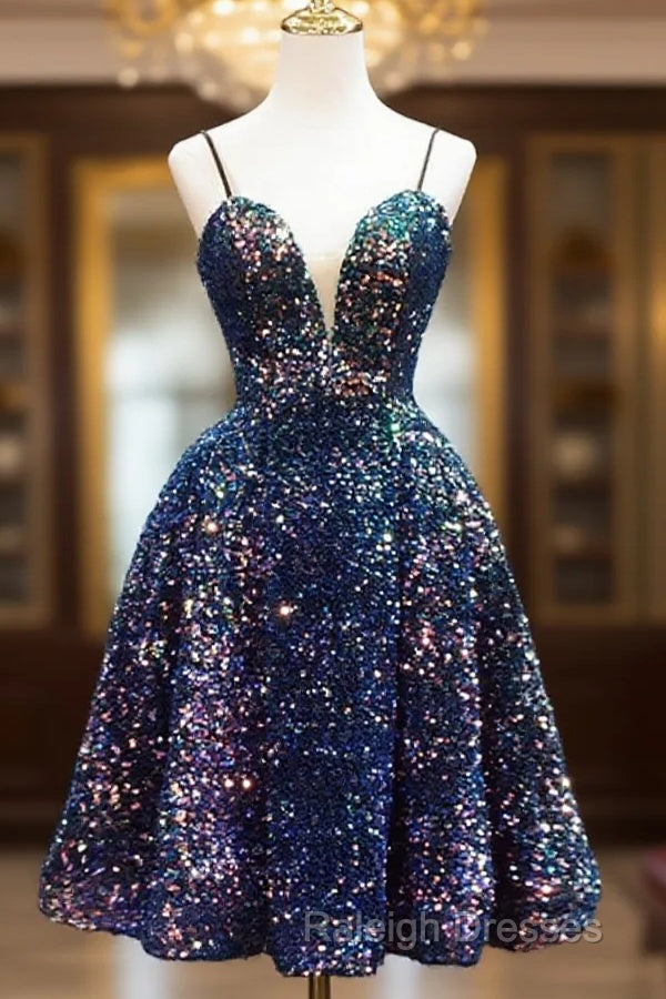 Sequins V-Neckline Short Straps Homecoming Dress, Short Sequins Prom Dress Main image