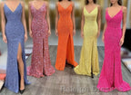 Mermaid Yellow Sequins Prom Dresses Long with Slit